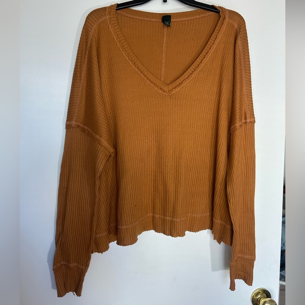 Wild Fable Women's V-Neck Ribbed Sweatshirt - Orange